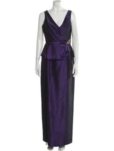 Pre-owned Teri Jon V-neck Midi Length Dress In Purple