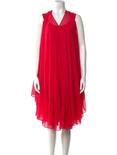 Pre-owned Teri Jon V-neck Midi Length Dress In Red