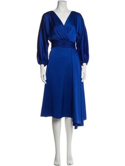 Pre-owned Teri Jon V-neck Midi Length Dress W/ Tags In Blue