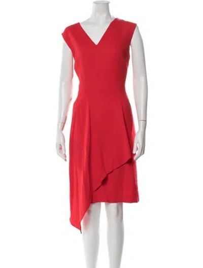 Pre-owned Teri Jon V-neck Midi Length Dress W/ Tags In Red