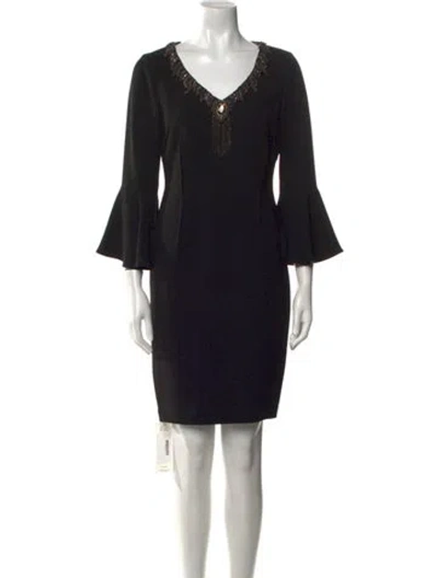 Pre-owned Teri Jon V-neck Mini Dress In Black