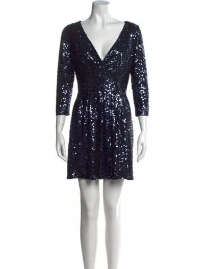 Pre-owned Teri Jon V-neck Mini Dress In Black