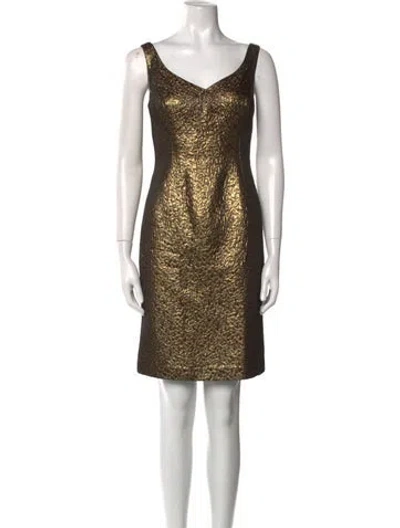 Pre-owned Teri Jon V-neck Mini Dress In Neutral