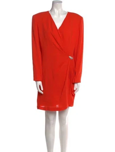Pre-owned Teri Jon V-neck Mini Dress In Orange