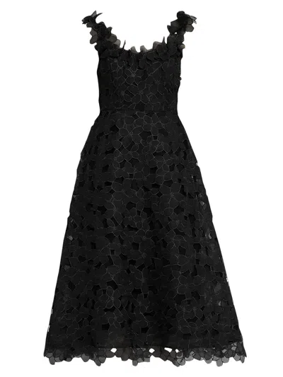 Teri Jon Women's 3d Floral Organza Lace A-line Midi-dress In Black
