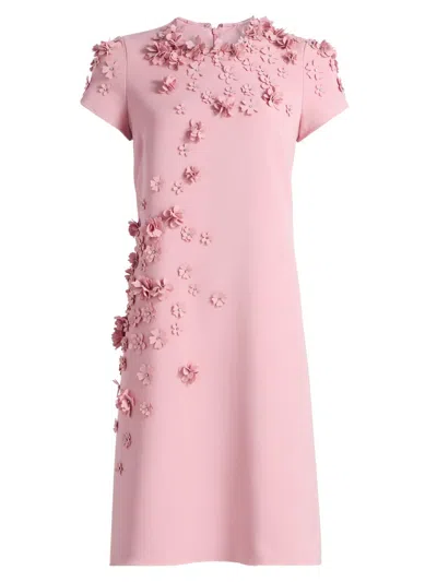 Teri Jon Women's 3d-floral Crepe A-line Knee-length Dress In Pink