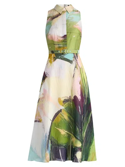 Teri Jon Women's Abstract Print Cotton Midi-shirtdress In Multi