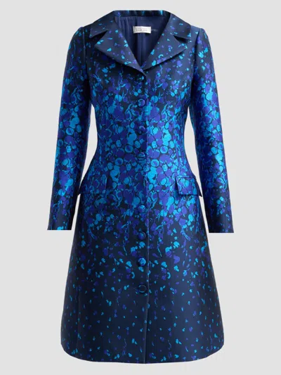 Teri Jon Women's Abstract Print Mikado Knee-length Coat Dress In Blue Multi