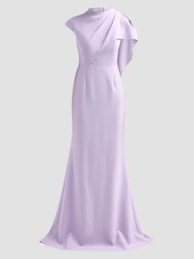 Teri Jon Women's Asymmetric Drape Cape Gown In Purple