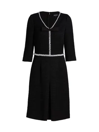 Teri Jon Women's Bouclé Faux-pearl & Bow Cocktail Dress In Black