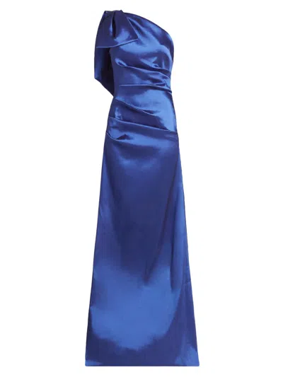 Teri Jon Women's Bow Stretch Gazar One-shoulder Gown In Blue
