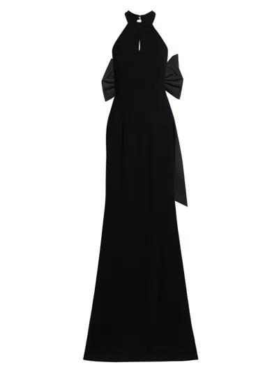 Teri Jon Women's Bow-detailed Crepe Taffeta Halter Gown In Black