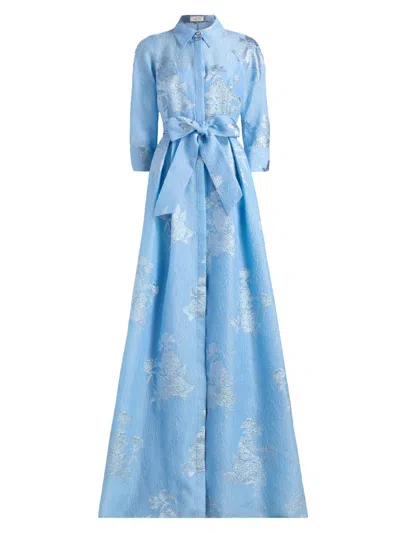 Teri Jon Women's Brocade Shirt Gown In Blue