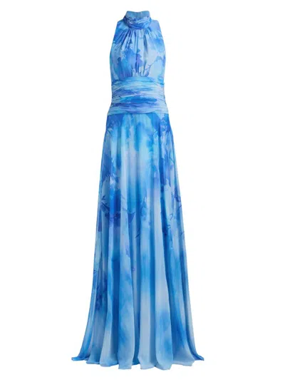 Teri Jon Women's Cloud Print Chiffon Gown In Blue