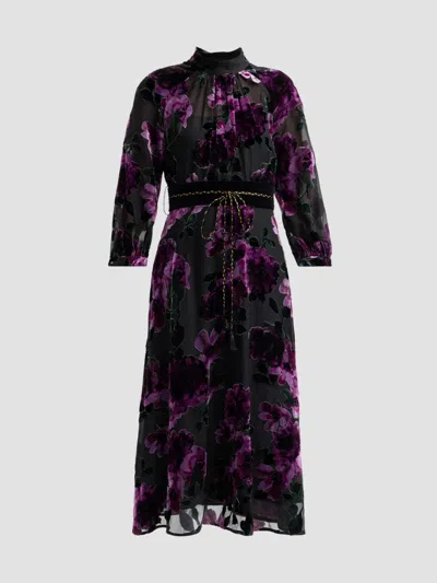 Teri Jon Women's Devoré Velvet Floral Cocktail Dress In Purple
