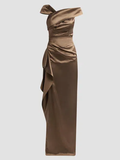 Teri Jon Women's Draped Woven Taffeta Column Gown In Brown