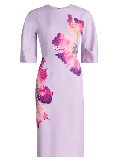 Teri Jon Women's Embellished Crepe Floral Knee-length Dress In Purple