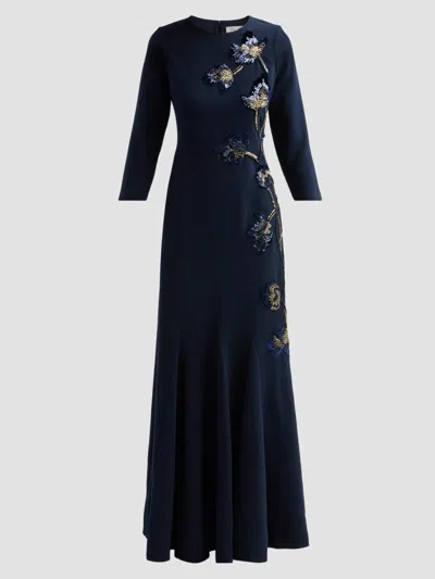 Teri Jon Women's Embellished Godet Crepe Gown In Blue