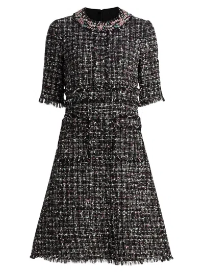 Teri Jon Women's Embellished Tweed Fit & Flare Minidress In Black