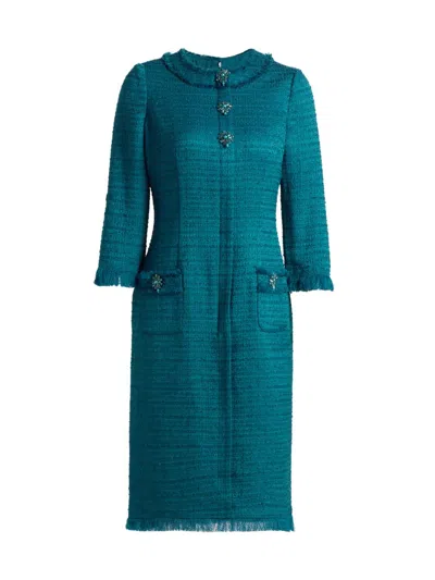 Teri Jon Women's Embellished Tweed Fitted Sheath Dress In Green