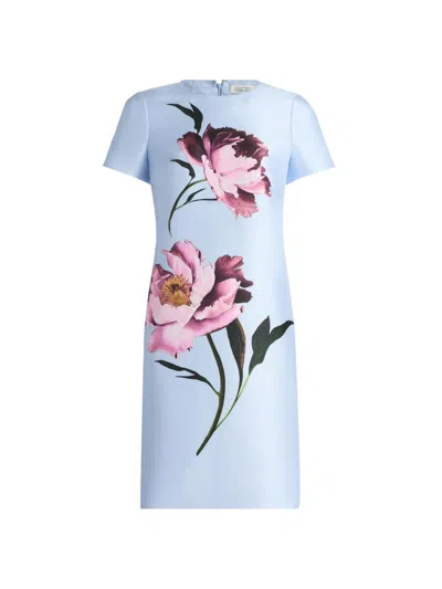 Teri Jon By Rickie Freeman Faille Placement Floral Dress In Blue
