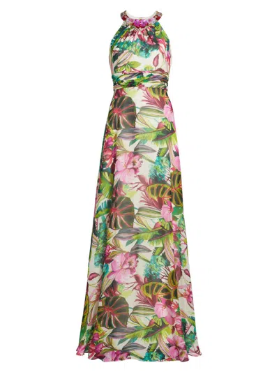 Teri Jon Women's Floral Chiffon Gown In Multi