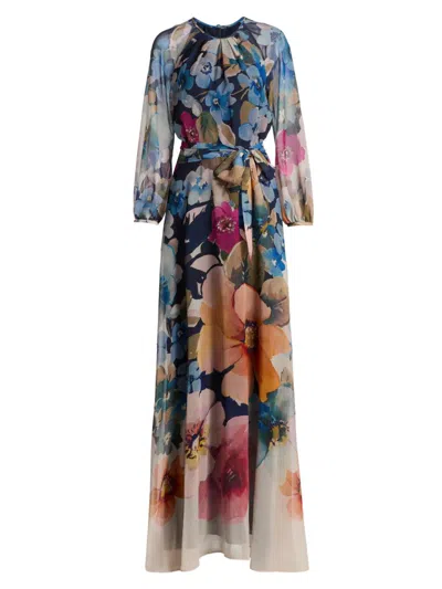 Teri Jon Women's Floral Chiffon Maxi Gown In Multi