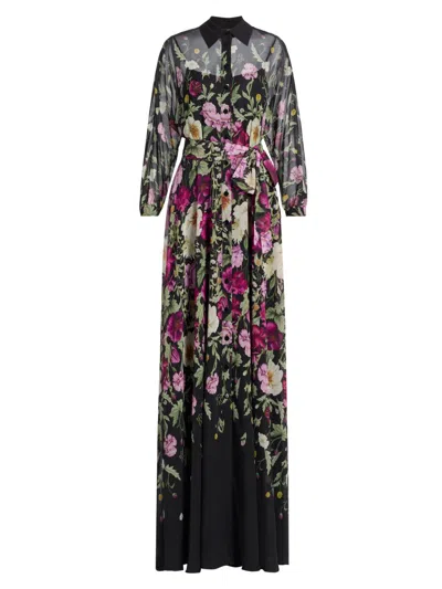Teri Jon Women's Floral Chiffon Maxi Shirtdress In Multi