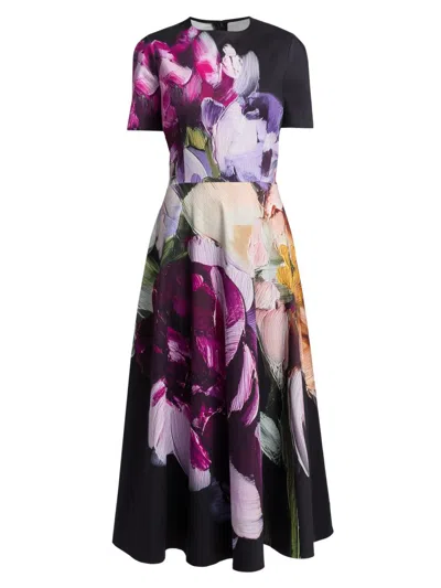 Teri Jon Women's Floral Cotton A-line Midi-dress In Multi