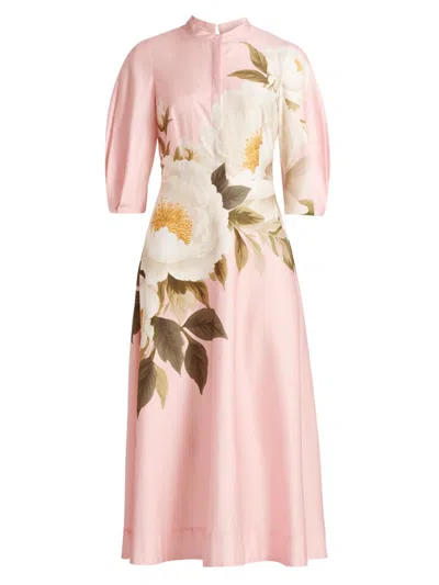 Teri Jon Women's Floral Cotton Midi-dress In Pink