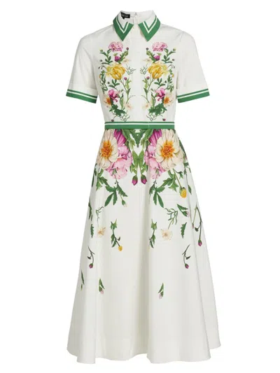 Teri Jon Women's Floral Cotton Shirtdress In White