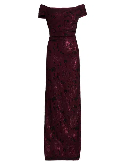 Teri Jon Women's Floral Jacquard Column Gown In Burgundy