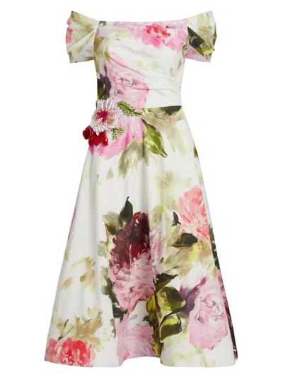 Teri Jon Women's Floral Off-the-shoulder Cocktail Dress In Multi