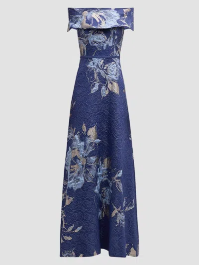 Teri Jon Women's Floral Off-the-shoulder Gown In Blue