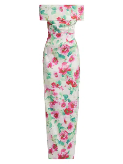 Teri Jon Women's Floral Ruched Off-the-shoulder Gown In Multi
