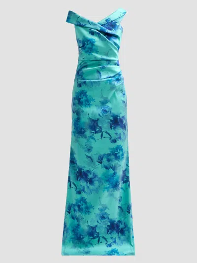 Teri Jon Women's Floral Ruched Stretch-gazar Gown In Blue