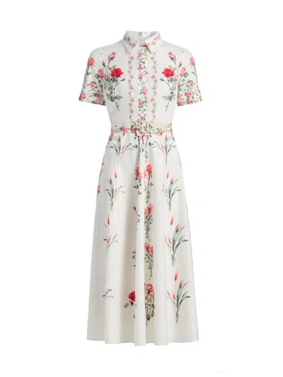 Teri Jon Women's Floral Shirtwaist Belted Cocktail Midi-dress In White