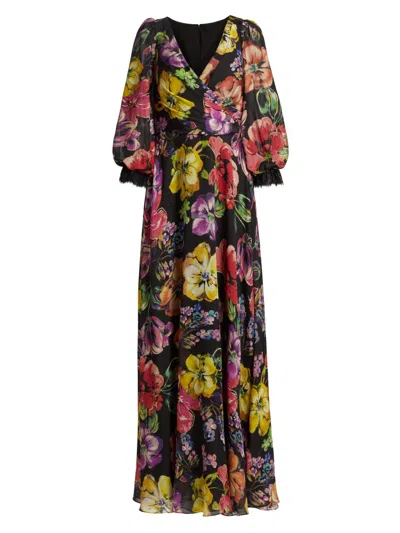 Teri Jon Women's Floral Silk Chiffon Gown In Multi