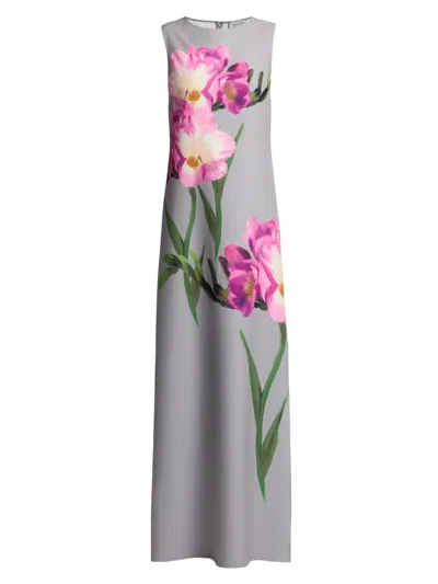 Teri Jon Women's Floral Sleeveless Shift Gown In Gray