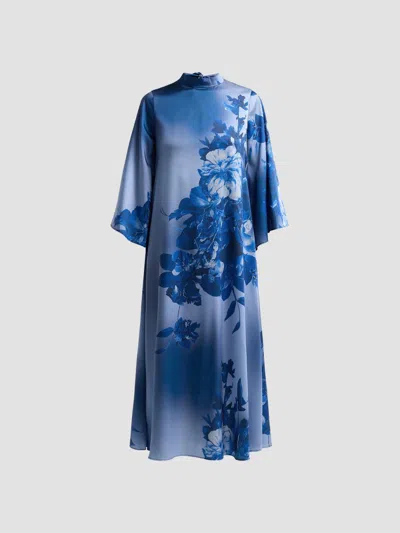 Teri Jon Women's Floral Twill Midi Dress In Slate Multi