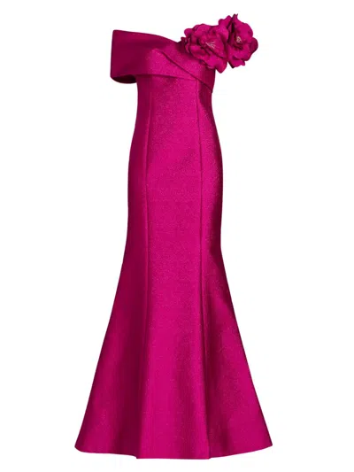 Teri Jon Women's Flower Off-shoulder Jacquard Gown In Purple