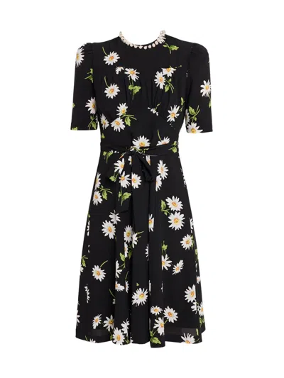 Teri Jon Women's Imitation Pearl-neck Daisy Crepe Above-the-knee Dress In Black