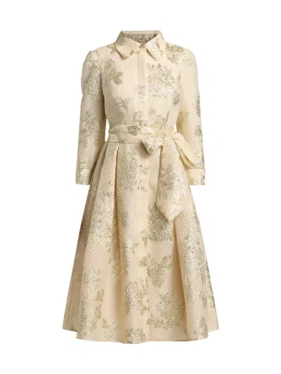 Teri Jon Women's Metallic Floral Jacquard Midi-shirtdress In Neutral