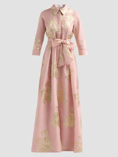 Teri Jon Women's Metallic Floral Jacquard Shirtwaist Gown In Pink