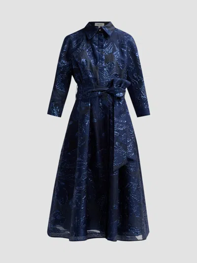 Teri Jon By Rickie Freeman Metallic Jacquard Shirtdress In Multi