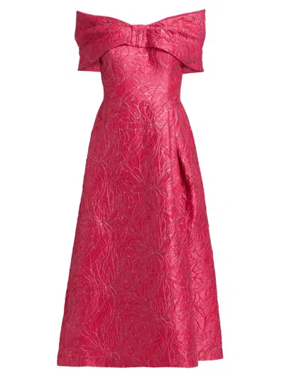 Teri Jon Women's Metallic Jacquard Off-the-shoulder Cocktail Dress In Pink