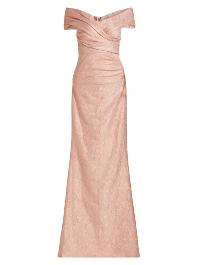Teri Jon Women's Metallic Jacquard Off-the-shoulder Gown In Pink
