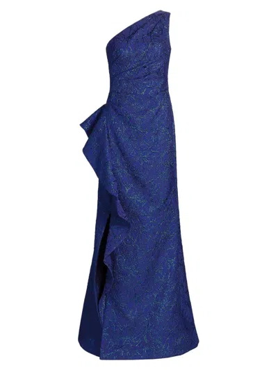Teri Jon Women's Metallic Jacquard One-shoulder Gown In Blue