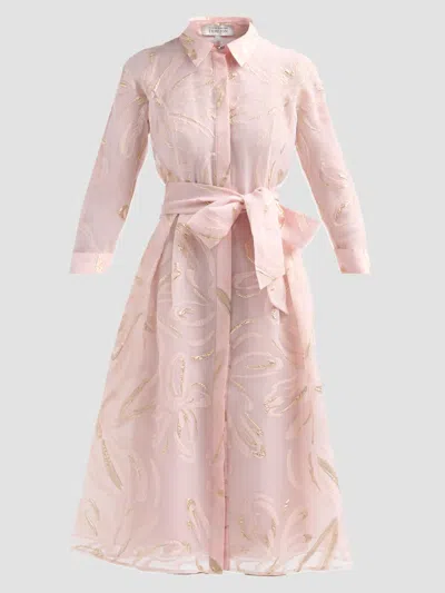 Teri Jon Women's Metallic Jacquard Organza Midi Shirtdress In Pink