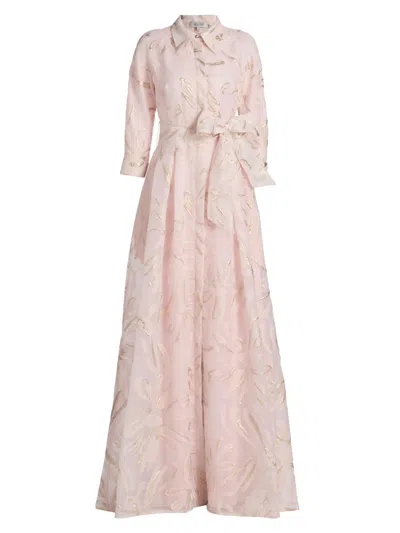 Teri Jon Women's Metallic Organza Jacquard Shirtwaist Gown In Blush Gold